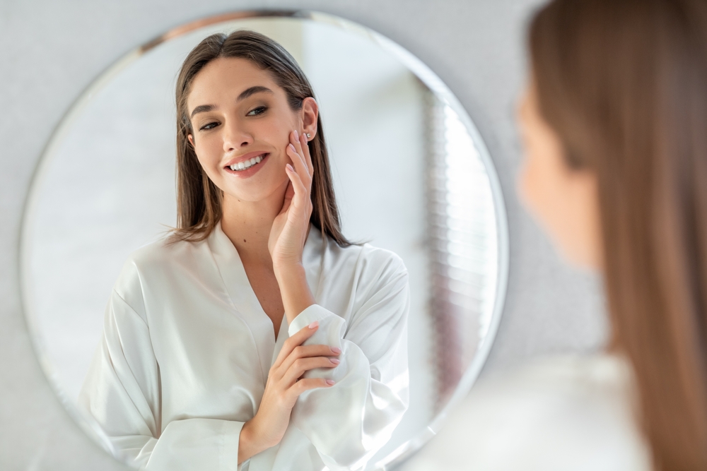 Woman with even skin after using deep peeling products