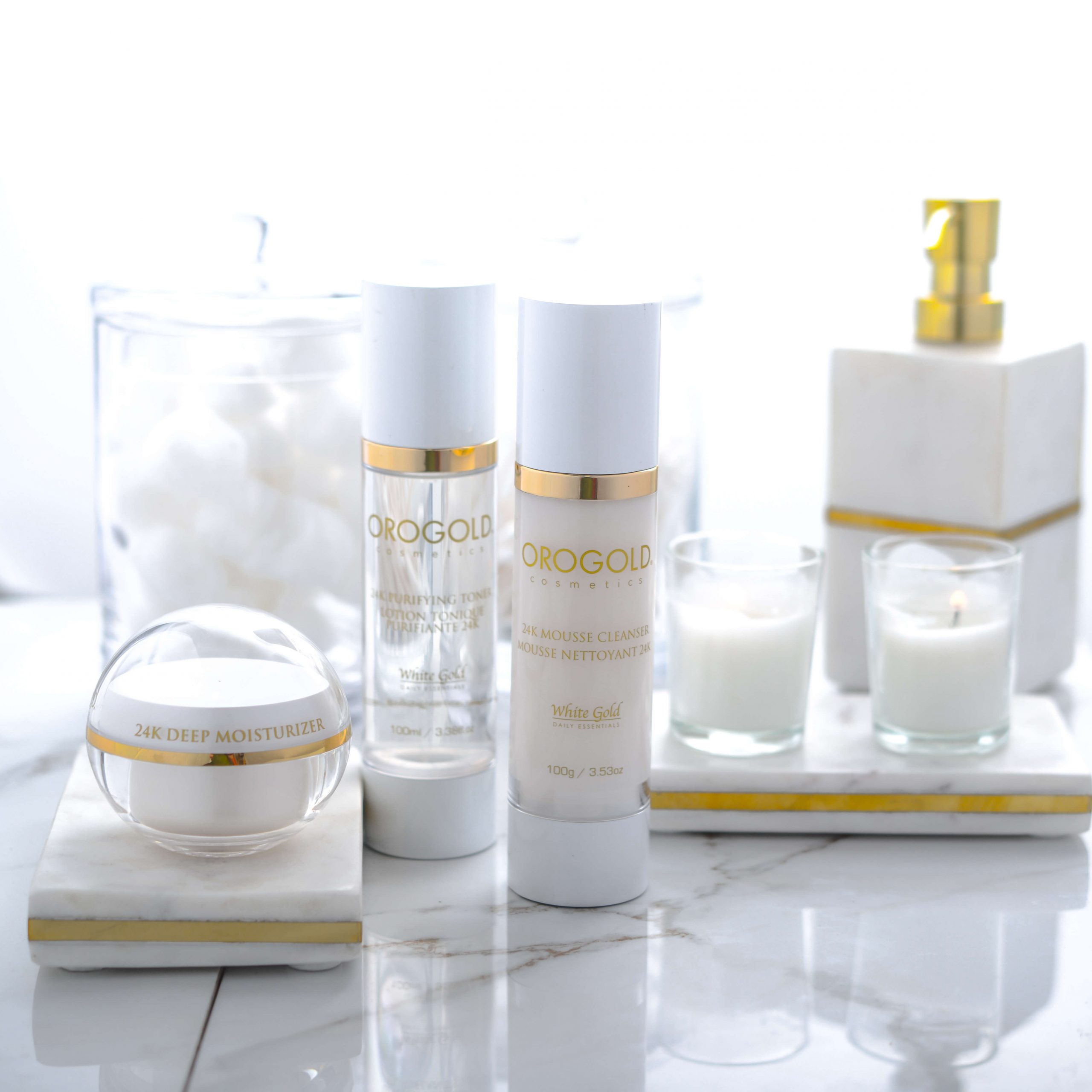 OROGOLD cleanser, toner, and moisturizer for summer skin care