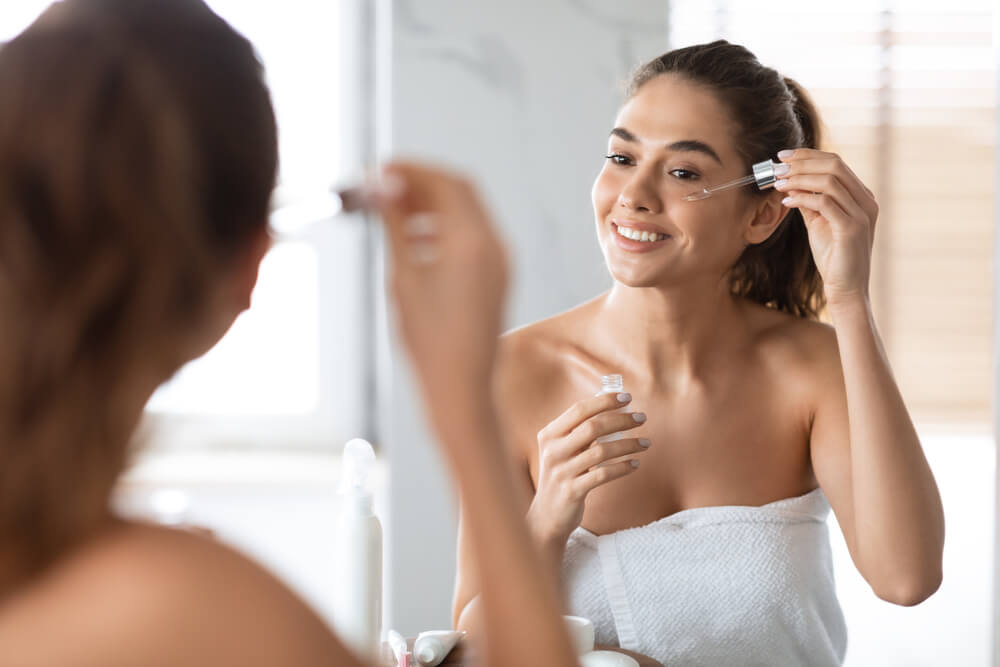 girl looking in mirror